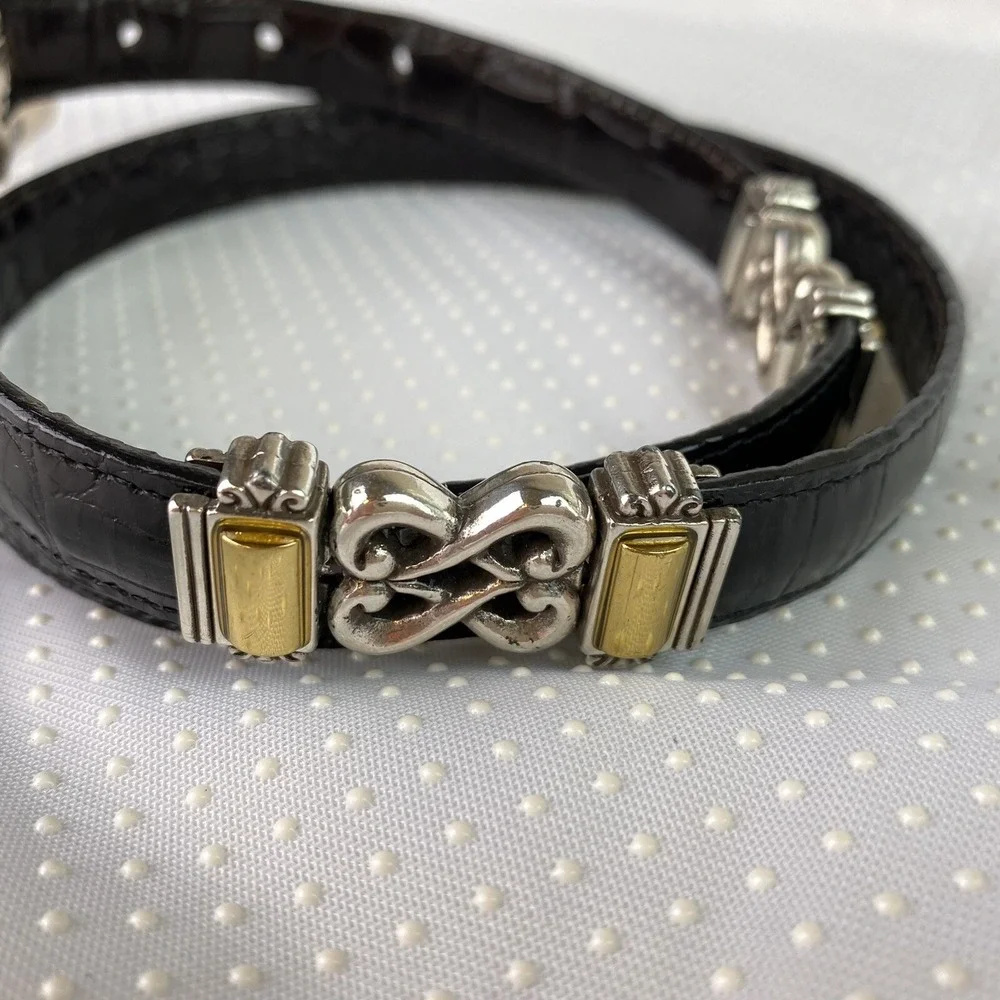 Womens Waist Belt M/L 32 Black or Brown Leather Silver Gold Tone Trim 3/4